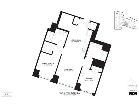 Floor plan for 2 beds, 2 baths, 972 sqft